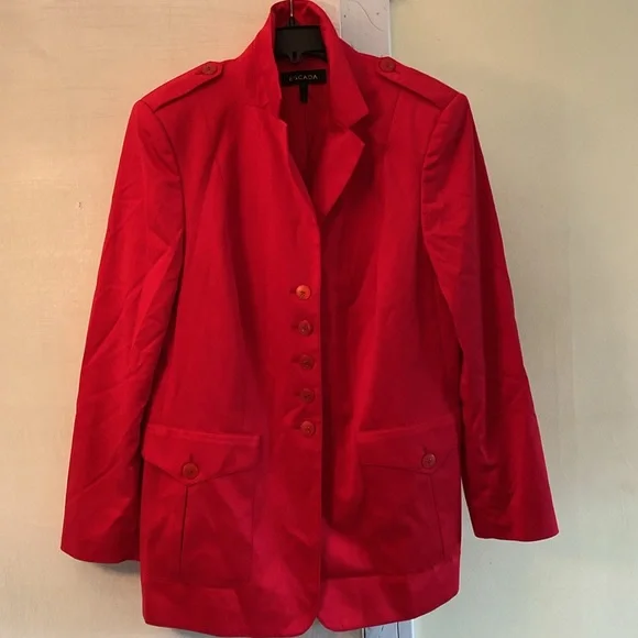 Escada Cotton Stretch Gorgeous Red Logo Button Lined Jacket